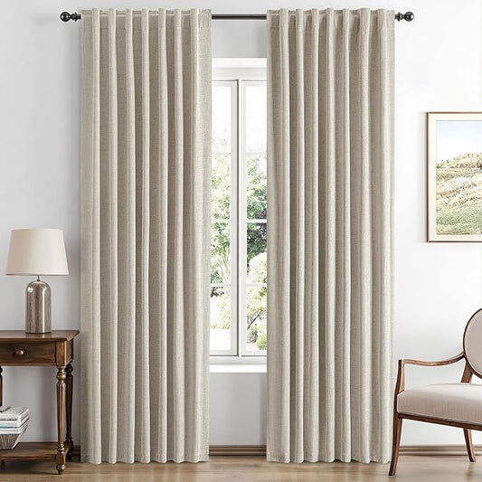MIULEE 100% Blackout Linen Curtains for Bedroom, Stone Solid Luxury Decor Thermal Insulation Room Darkening Drapes for Living Room Nursery Back Tab Rod Pocket 42 x 72 Inches, 2 Panels