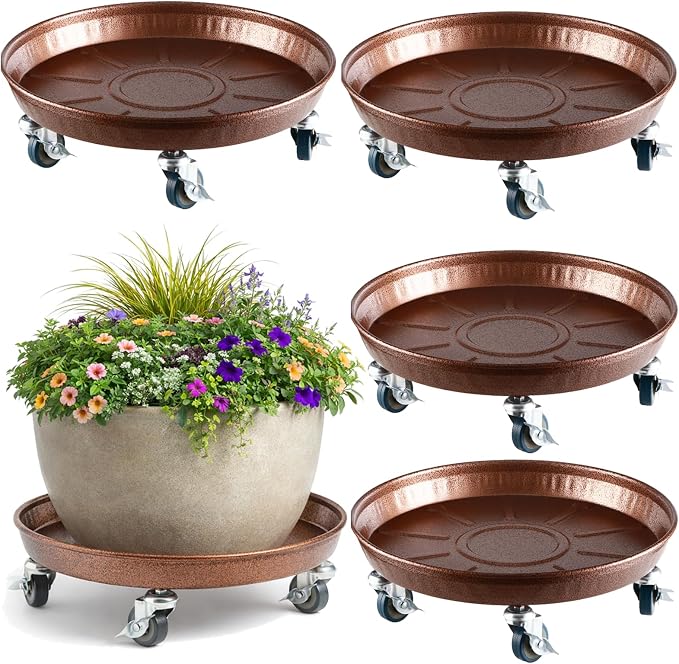 Planterhoma 4 Packs 16 Inch Metal Plant Caddy by Planterhoma
