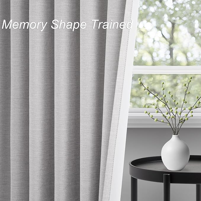 Topfinel 86 Inches Long Custom Blackout Linen Curtains Grey Beige Pinch Pleated Noise Cancelling Curtains with Pin Hooks for Traverse Burlap Viral Drapes 2 Panels for Living Room Bedroom