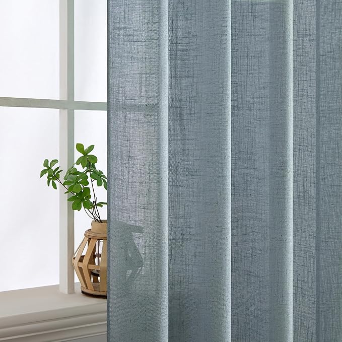 MIULEE Dusty Blue Linen Curtains 72 Inch Length 2 Panels for Bedroom Living Room, Soft Thick Linen Textured Window Drapes Semi Sheer Light Filtering Back Tab Rod Pocket Burlap Look Light Blue Decor