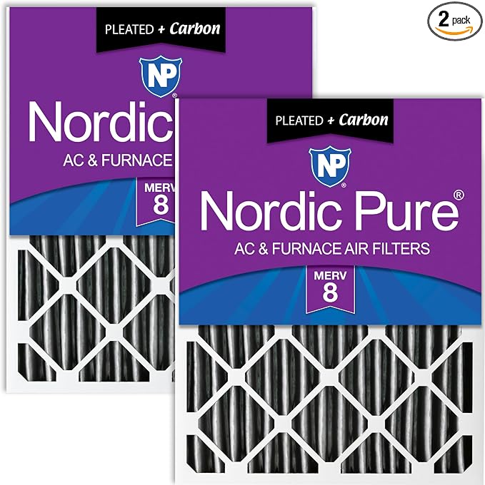 Nordic Pure 16x25x4 Pleated MERV 8 Plus Carbon Air Filters 2 Pack | Actual by NordicPure