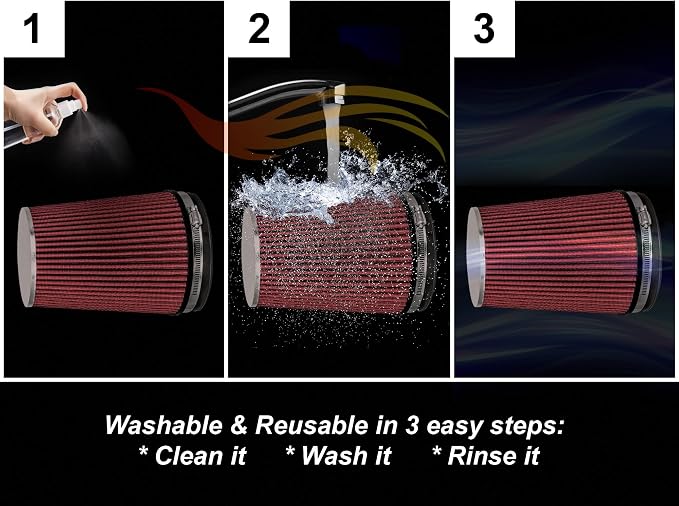 Cold Air Intake System with Heat Shield Kit + Filter Combo RED Compatible - Image 4
