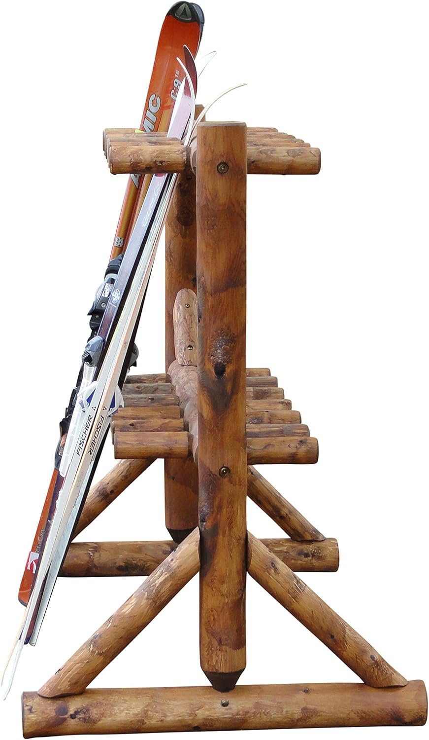 11-Place Freestanding Log Ski Rack Holder, Indoor & Outdoor Snowboard Racks, Standing Storage, Garage Racks for Snow Skis, Durable Snowboard Rack Garage Storage Organizer - Canyon Brown