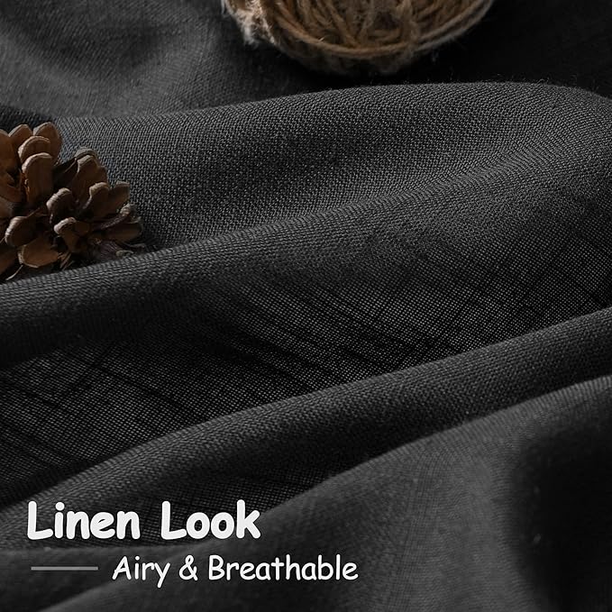 Nanspring Black Short Kitchen Linen Curtains 30 Inch Length Kitchen, Semi Sheer Linen Blend Cafe Curtains Back Tab and Rod Pocket Basement Drapes,2 Panels 30 x 30 Inch