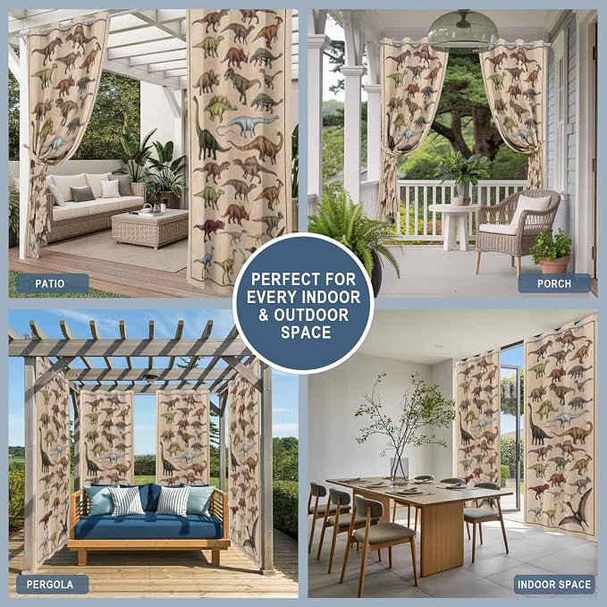 Vintage Outdoor Curtains for Patio Dinosaurs Biographies Retro Waterproof - Image 8