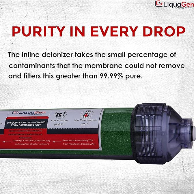 LiquaGen Color Changing Deionization Mixed Bed Replacement Inline Water Filter - Image 3