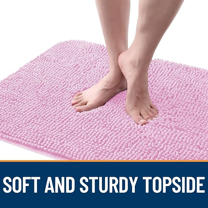 OLANLY Dog Door Mat for Muddy Paws 30x17, Absorbs Moisture and Dirt, Absorbent Non-Slip Washable Doormat, Quick Dry Chenille Mud Mat for Dogs, Entry Indoor Entryway Carpet for Inside Floor, Pink