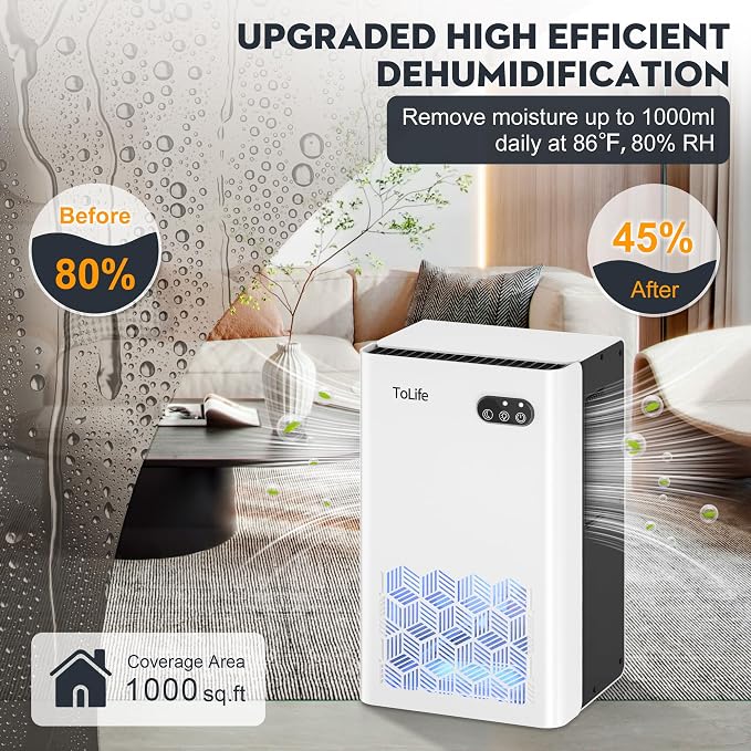 ToLife Dehumidifier for Home, 1000 sq.ft Dehumidifiers for Basement Bedroom - Image 2