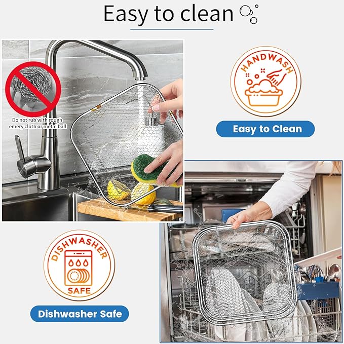 3 Tiers Air Fryer Mesh Baskets, 8×8×1.7 Inch Stackable Square Stainless Steel - Image 5