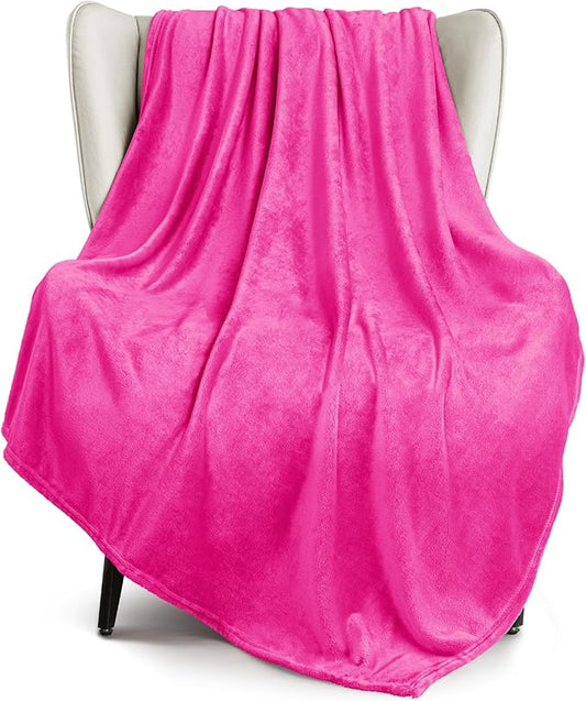 Exclusivo Mezcla Fleece Hot Pink Throw Blanket for Couch, Sofa, Super Soft and Warm Blankets, All Season, Cozy, Plush, Lightweight, 50x60 Inches