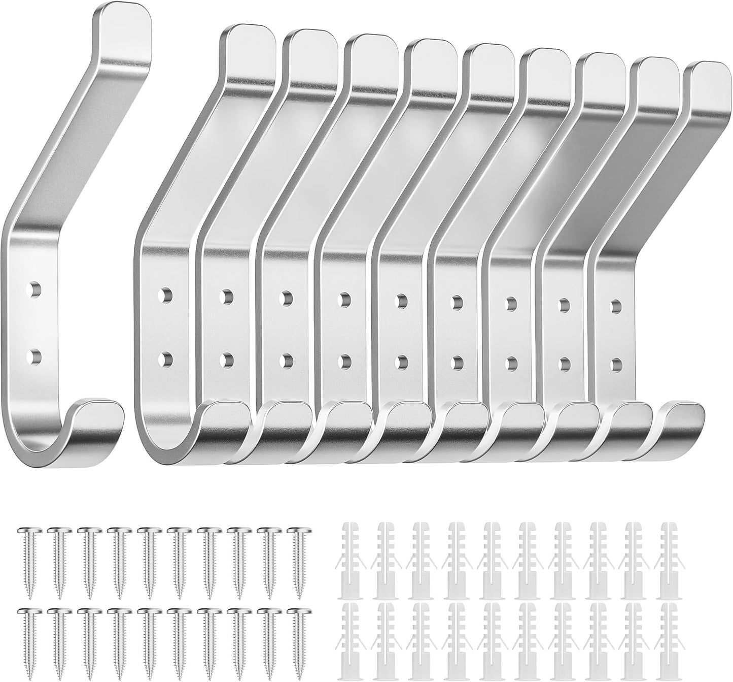 10-Pack Coat Hook for Hanging, 20LB (Max), Stainless Wall Hooks for Towel, Hat, Backpack, Key, Clothes, Wall Mounted Coat Hanger for Closet, Metal, Silver 3.75“