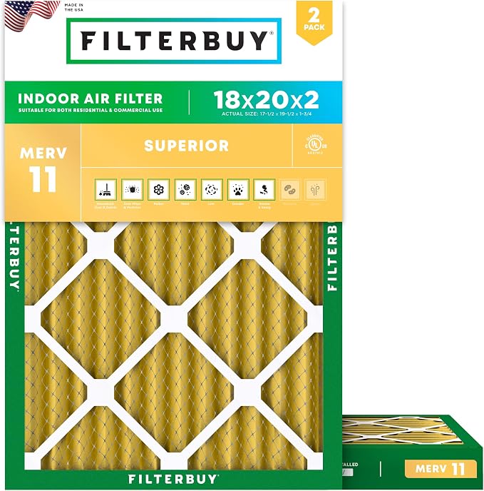 Filterbuy 18x20x2 Air Filter MERV 11 Superior Pet & Allergy Defense, by Filterbuy