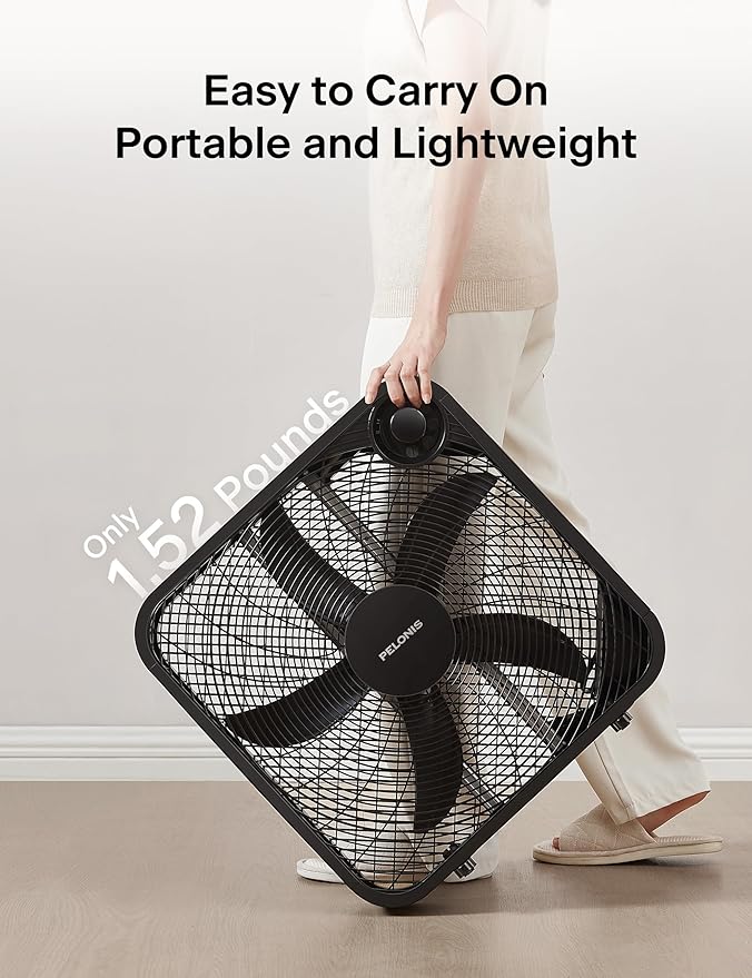 PELONIS 20 Inch Box Fan for Bedroom– 3 Speeds, Floor Fan, Window Fan, Table Fan - Image 5