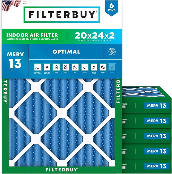Filterbuy 20x24x2 Air Filter MERV 13 Optimal Smoke & Allergy Defense, by Filterbuy