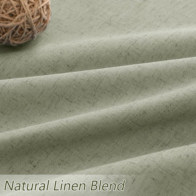 Sage Green 100% Blackout Curtains 45 Inch Length 2 Panels Set for Living Room Bedroom Back Tab Thermal Insulated Black Out Linen Drapes Room Darkening Window Curtains 52x45
