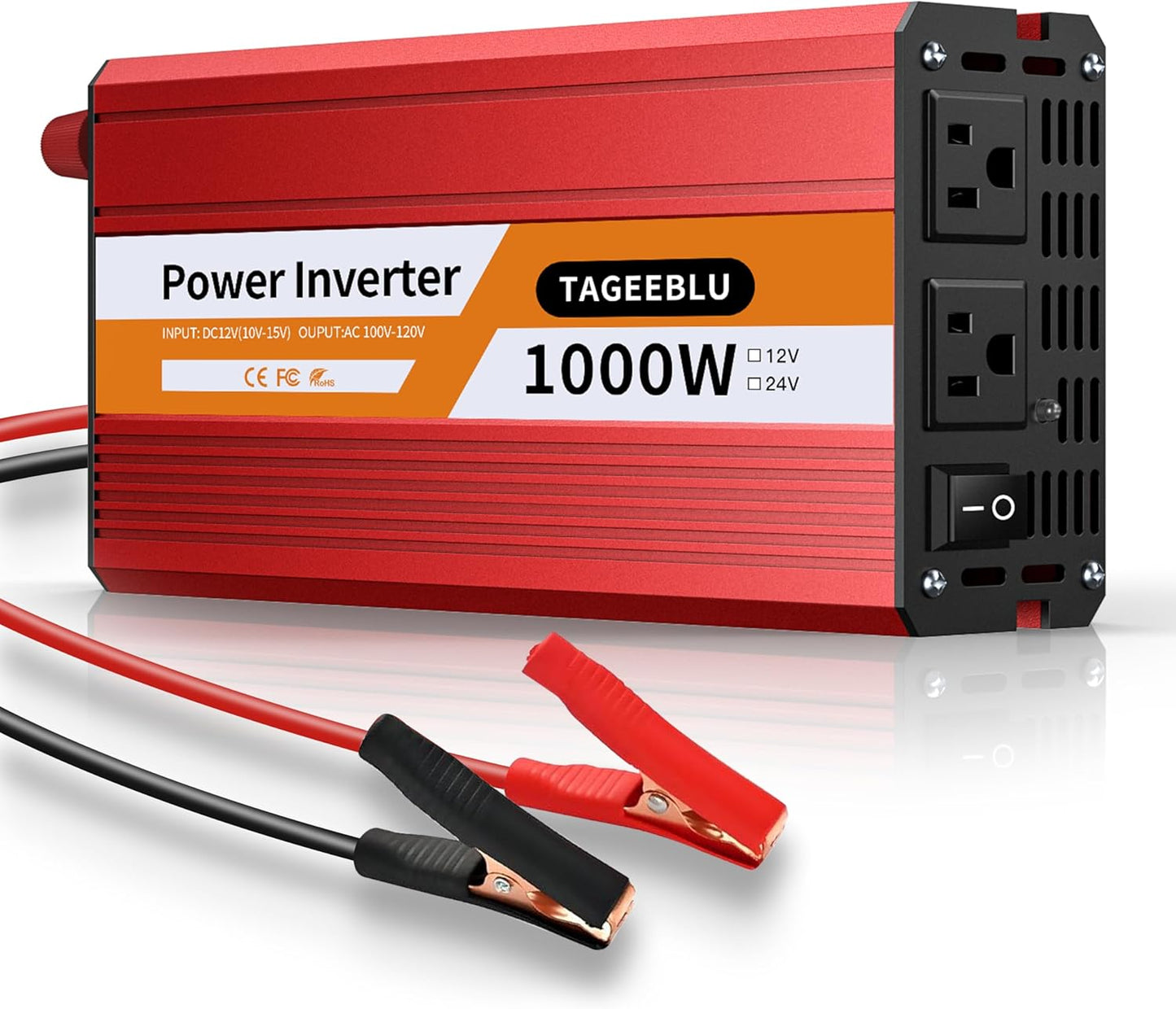 1000W Power Inverter, DC 12V to 110V AC Car Inverter with LCD Screen Display, 2 AC Outlets, Equipped with 2 Clips for Truck, Home, Vehicles, Laptop, Trip