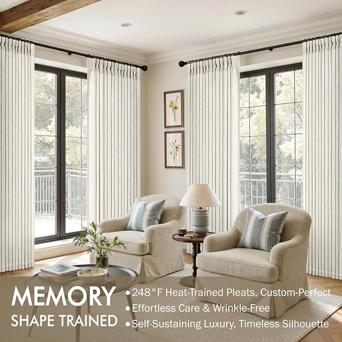 MIULEE Pinch Pleated Thick Linen Curtains 102 Inches Long 2 Panels for Living Room Bedroom, Linen Texture Pleat Drapes Memory Trained Light Filtering Neutral Ivory Cream Farmhouse Window Curtains