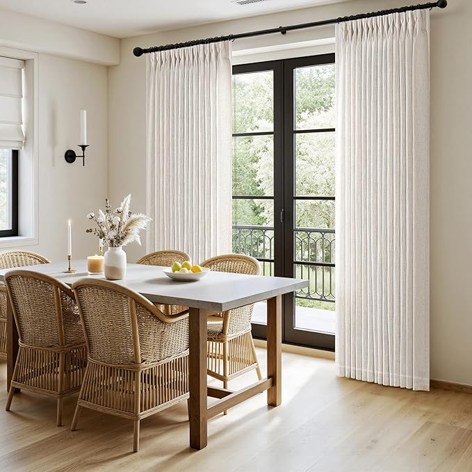 MIULEE Pinch Pleated Thick Linen Curtains 94 Inches Long 2 Panels for Living Room Bedroom, Pinch Pleat Drapes Back Tab Light Filtering Floor to Ceiling Semi Sheer Natural Farmhouse Window Curtains