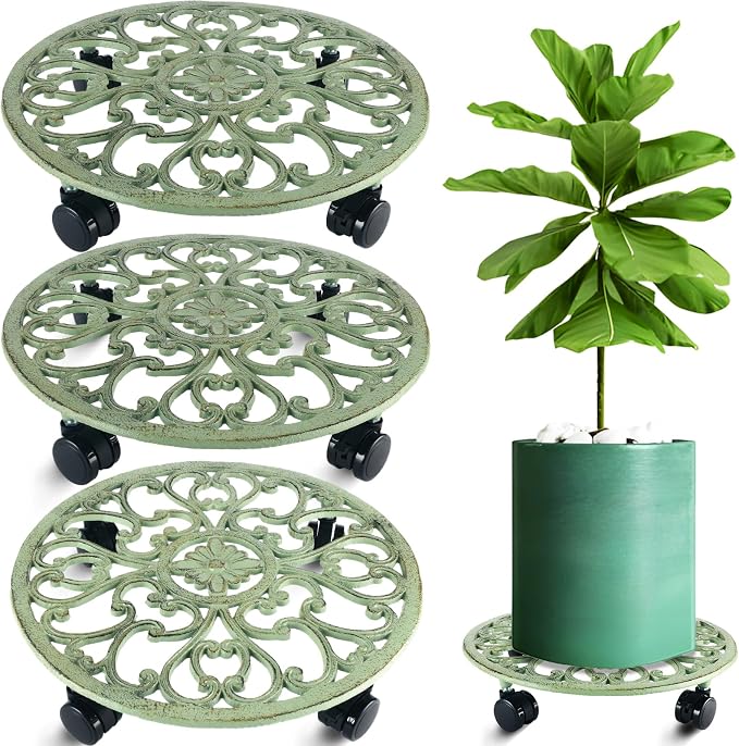 3 Packs 14 Inch Rolling Plant Stand by Planterhoma