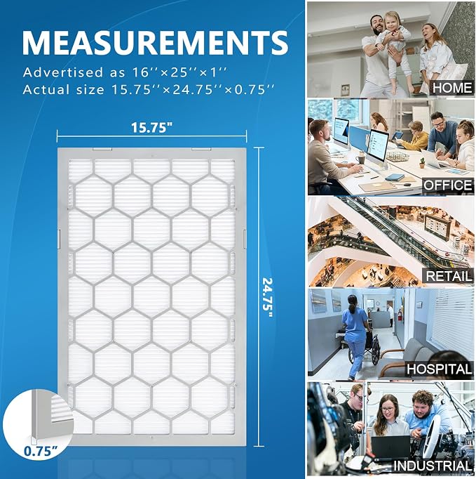 16x25x1 MERV 13 Air Filter, AC Furnace Air Filter, Reusable ABS Plastic Frame - Image 3