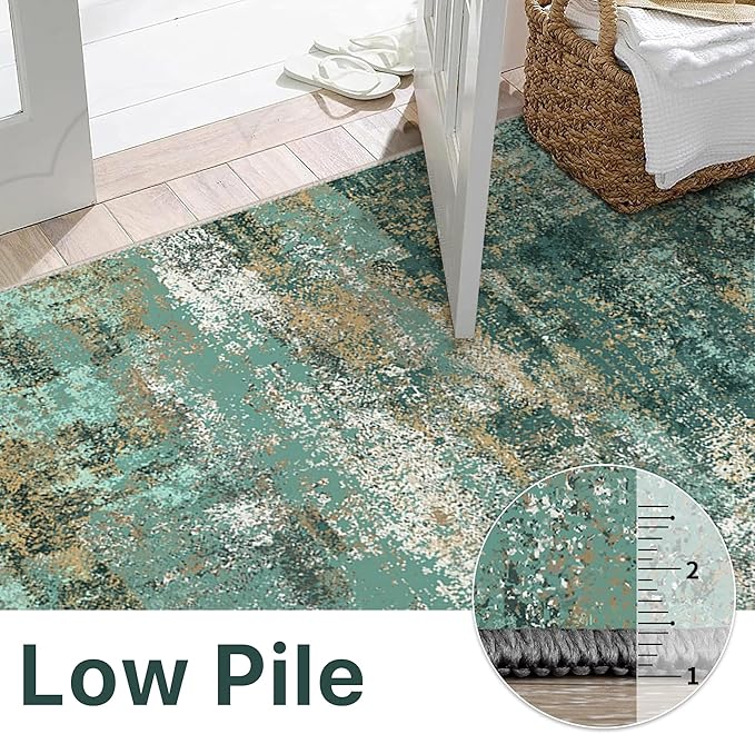 BEIMO Machine Washable Rug 8x10 Area Rugs for Living Room Bedroom, Large Turquoise Abstract Area Rug Soft Throw Rugs, Low-Pile Floor Carpet with Non Slip Rubber Backing