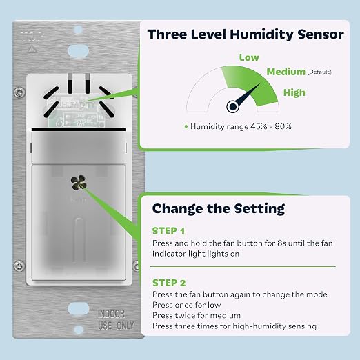 TOPGREENER Humidity Sensor and Fan Control Switch, Ventilation Fan Humidity - Image 3