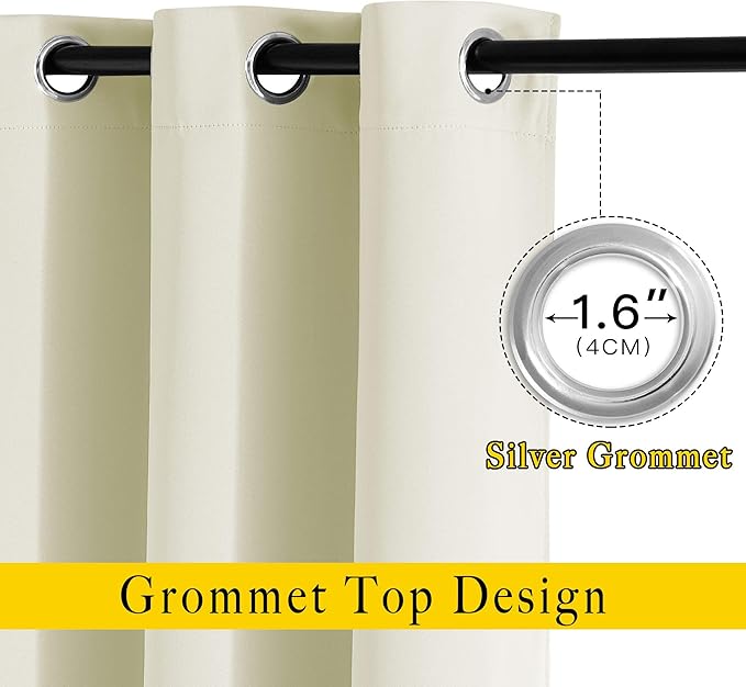 NICETOWN Room Darkening Curtains and Drapes 54 inch Long - Grommet Energy Saving Thermal Insulated Light Blocking Window Treatments for Bedroom (Beige, 1 Pair, W37 x L54)