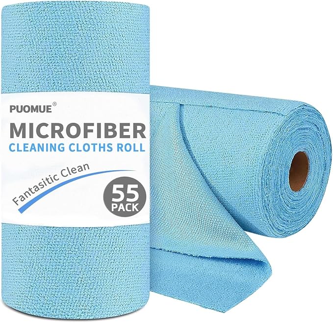 Puomue 55 Pack Microfiber Cleaning Cloth Roll, Tear Away Reusable Paper Towels by Puomue
