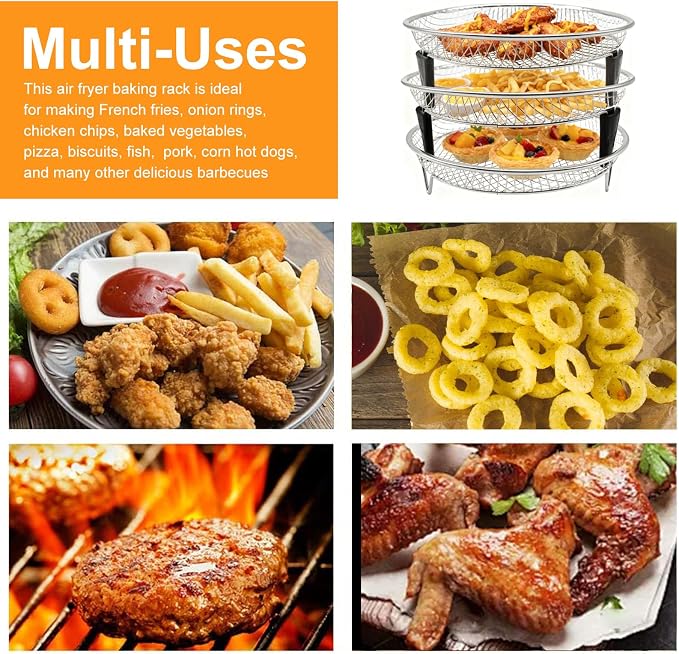 3 Layers Stackable Air Fryer Rack, 8 Inch Round Food Grade Stainless Steel - Image 6