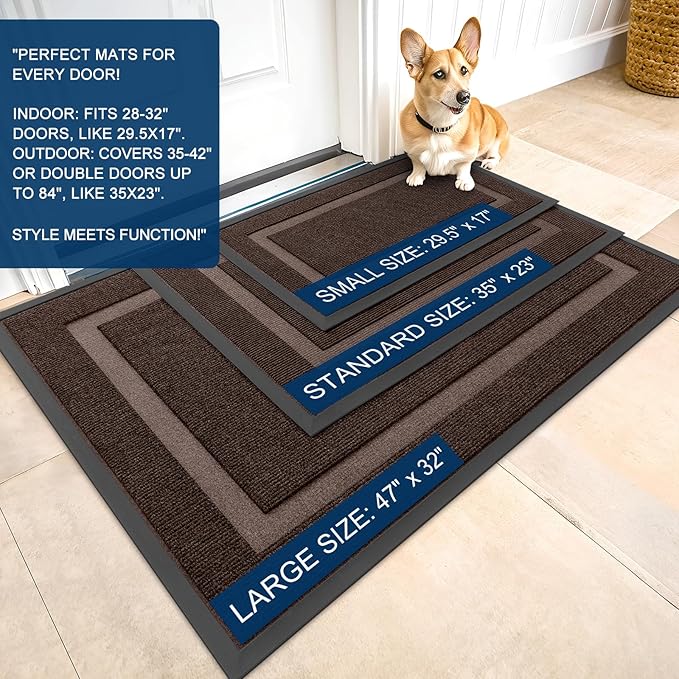 OLANLY Front Door Mat Indoor Outdoor Entrance, Waterproof All-Season, All-Weather Doormat, Sturdy Natural Rubber, Fade Resistant, Low Profile, Easy Clean Patio Porch Entryway Mat, 59x23, Dark Brown