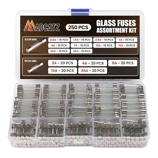 MADCATZ 250 Pcs 15 Values Fast Blow Glass Fuses Assortment Kit 250V 5x20mm 2A by MADCATZ