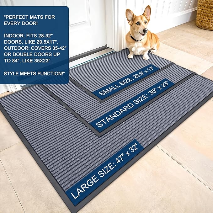 OLANLY Front Door Mat Indoor Outdoor Entrance, Waterproof Heavy Duty Doormat, Fade Resistant, Low Profile, Easy Clean Patio Porch Welcome Floor Mats for Entry, 71x30, Ash Grey