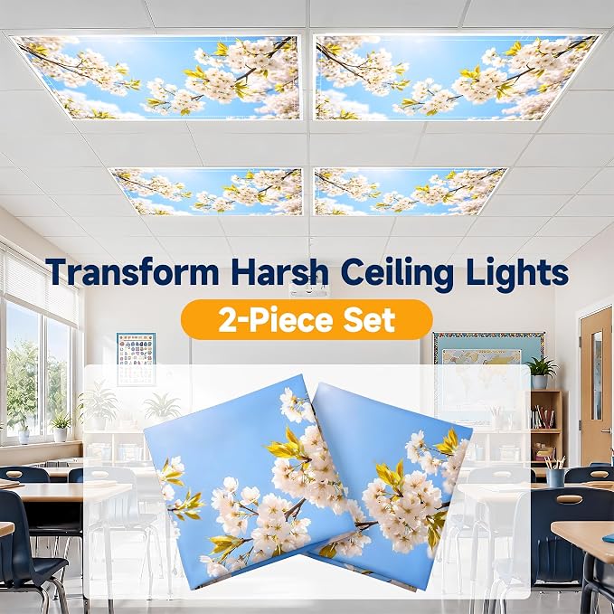 2 Pack Sunny Spring Blossom Decorative Ceiling Light Covers, Magnetic 4x2 Ft - Image 6