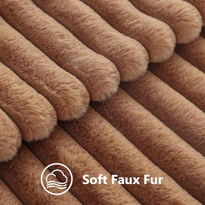 decorUhome Cozy Faux Fur Throw Pillow Covers 12x20 Set of 2 Decorative Soft Plush Striped Lumbar Modern Farmhouse Boho Couch Pillow Cases with Velvet Back for Sofa Bed Living Room, Brown
