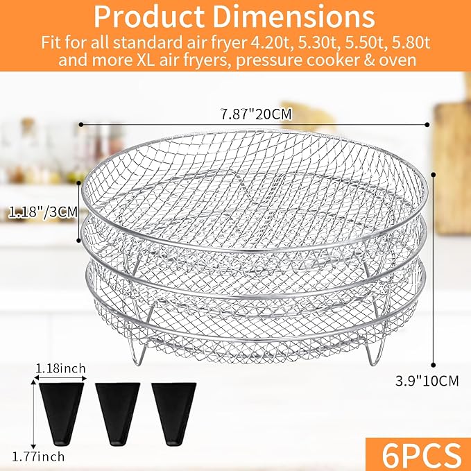 3 Layers Stackable Air Fryer Rack, 8 Inch Round Food Grade Stainless Steel - Image 2