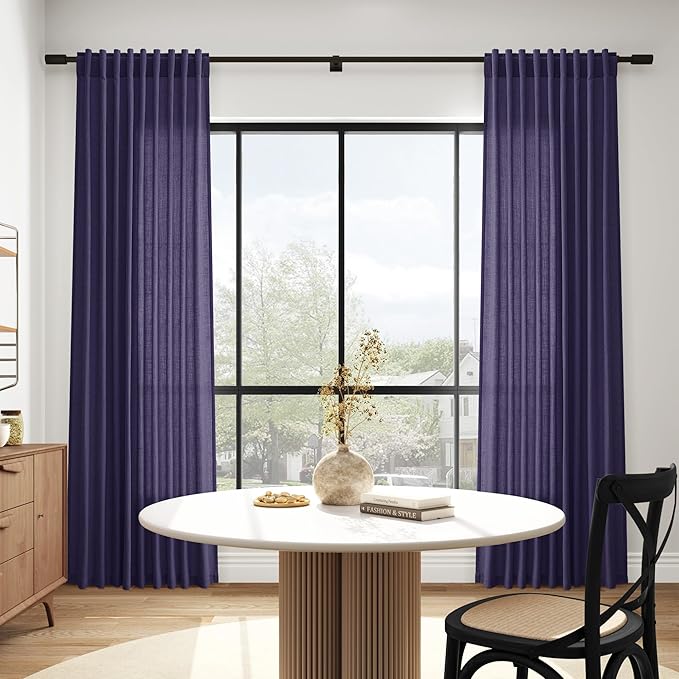 Nanspring Purple Linen Blend Light Filtering Back Tab Curtains 102 Inches Long, Semi Sheer Privacy Drapes for Living Room & Bedroom, 52x102 inch, 2 Panels