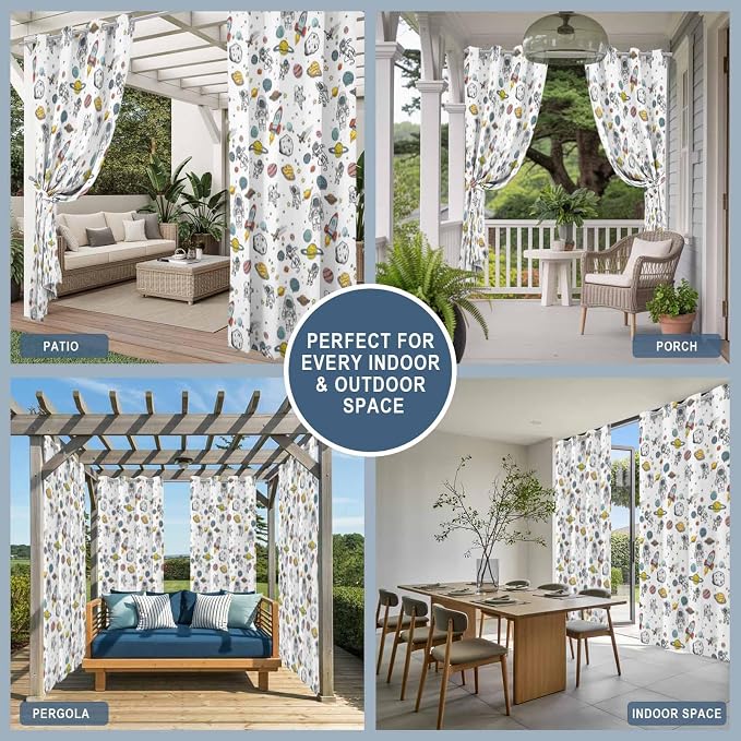 Cartoon Space Outdoor Curtains for Patio Astronauts Spacecraft Rockets - Image 8