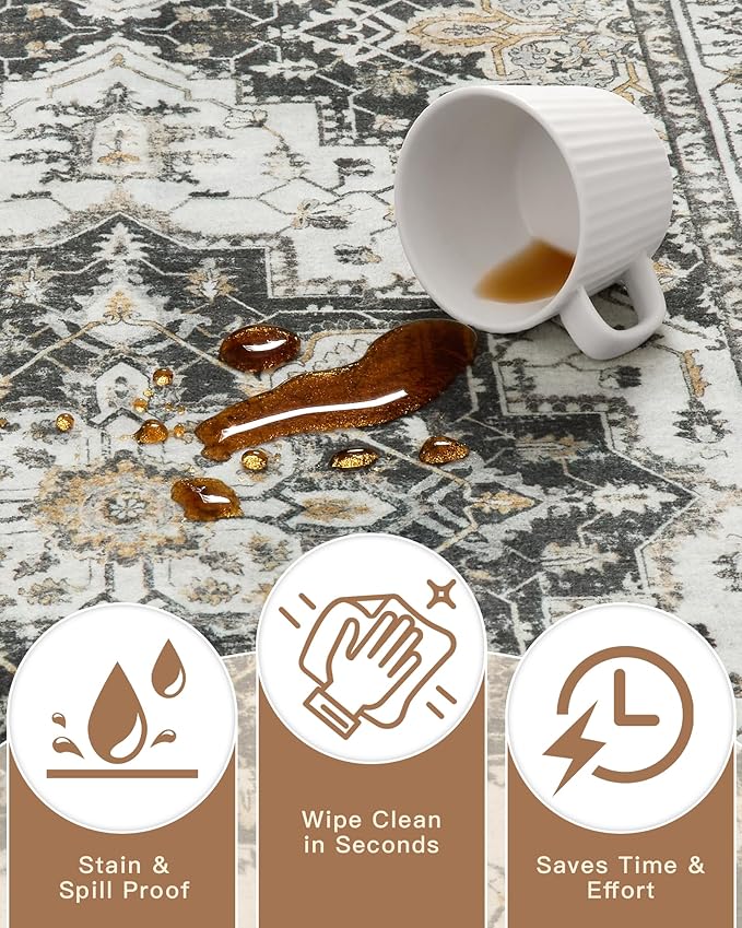 Madane 4x10 Wide Hallway Runner Rug: Washable Soft Rug Runners for Living Room Bedroom, Stain Resistant Low Pile Area Rugs Thin Non Slip Floor Carpet for Ktichen Bathroom Dining Room (Black,4x10)