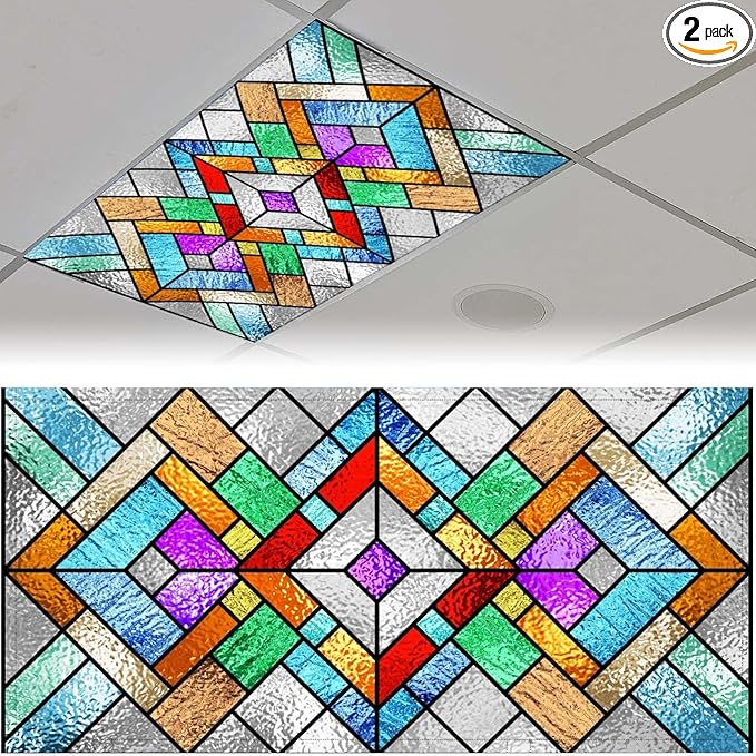 2 Pack Fluorescent Light Covers 4 X 2 Feet Stained Glass Pattern Magnetic Light by Unknown