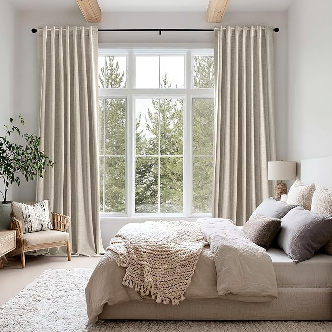 MIULEE 100% Blackout Linen Curtains for Bedroom, Stone Solid Luxury Decor Thermal Insulation Room Darkening Drapes for Living Room Nursery Back Tab Rod Pocket 42 x 72 Inches, 2 Panels
