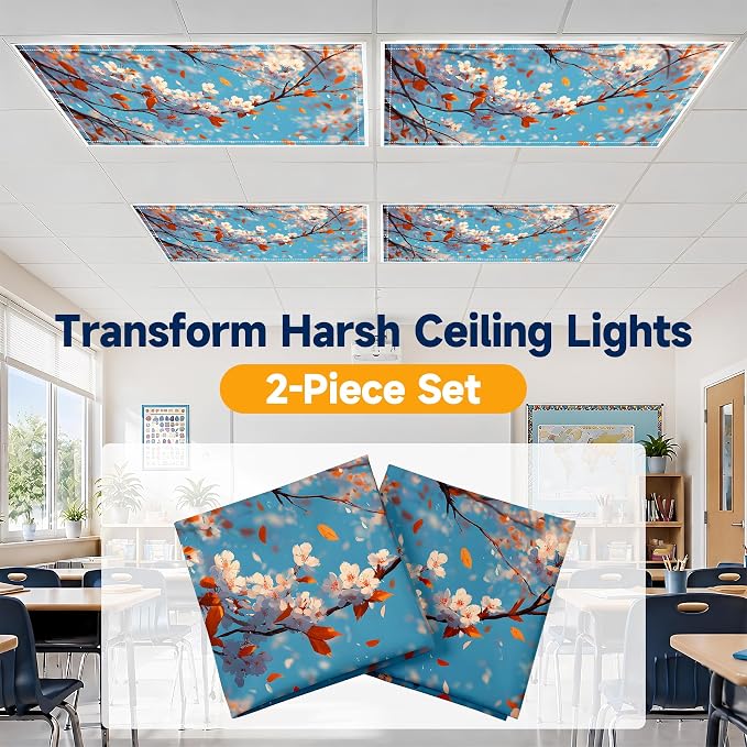 2 Pack Autumn Blossom Canopy Decorative Ceiling Light Covers, Magnetic 4x2 Ft - Image 6