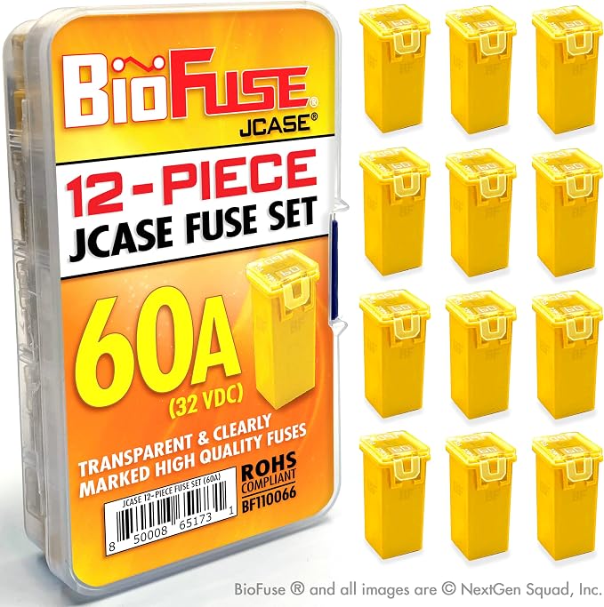 60A JCASE 12-Piece Cartridge Fuse Set. Fits Most: Nissan, and Ford by BioFuse