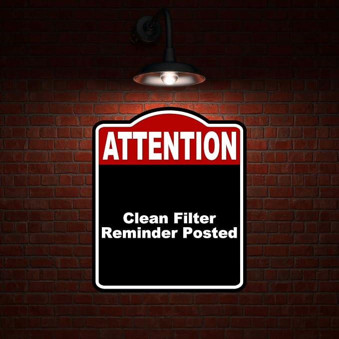 Clean Filter Reminder Posted Attention Red Black Aluminum Composite Sign 8.5 x - Image 2
