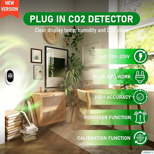 LSENLTY Upgraded CO2 Detector Plug in Wall Design, 3 in 1 Air Quality Detector - Image 2
