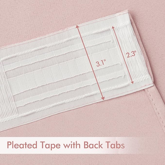 MIULEE Baby Pink Back Tab Blackout Curtains 96 Inch Length 2 Panels Set for Living Room Bedroom Privacy, Rod Pocket/Pinch Pleated Thermal Insulated Room Darkening Light Blocking Drapes, W66xL96