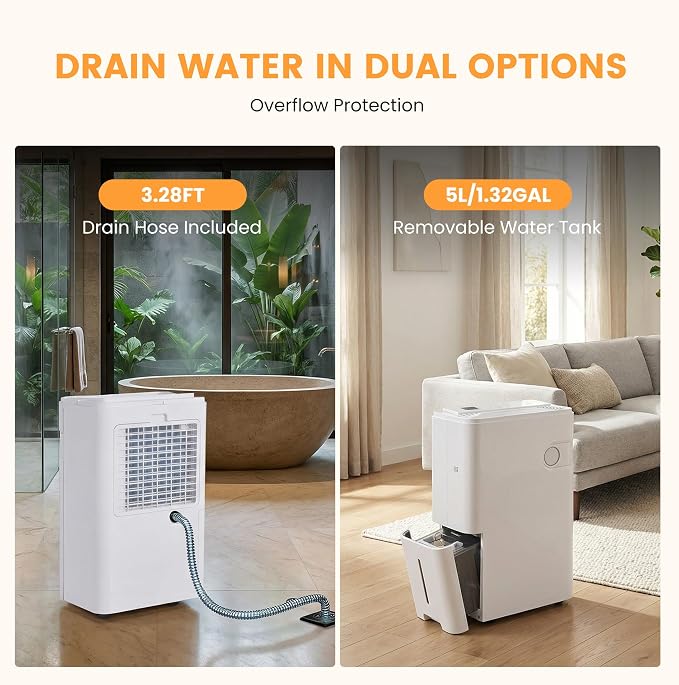 80Pints Dehumidifier with Drain Hose, 500 Sq.Ft Dehumidifier - Image 4