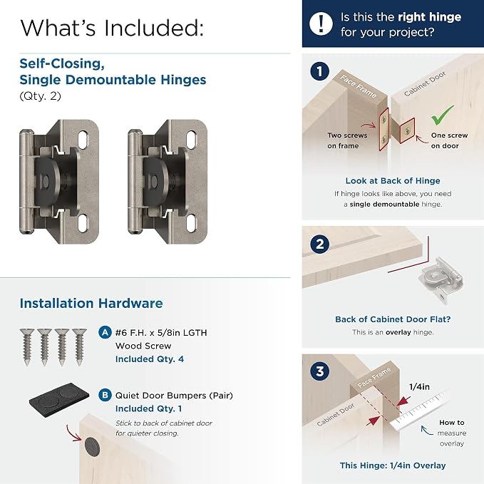 Amerock BPR871514 | Kitchen Cabinet Hinge | 1/4 inch Overlay Single Demountable - Image 3