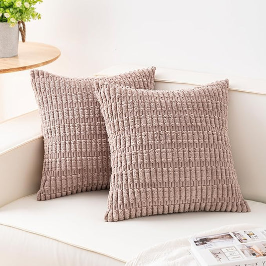 Pack of 2 Corduroy Decorative Throw Pillow Covers 26x26 InchSoft Striped Pillow Covers Modern Farmhouse Home Decor for Sofa Living Room Couch Bed（Light Brown）