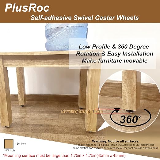 PlusRoc 8 Pack Self Adhesive Caster Wheels 1 Inch - Image 3