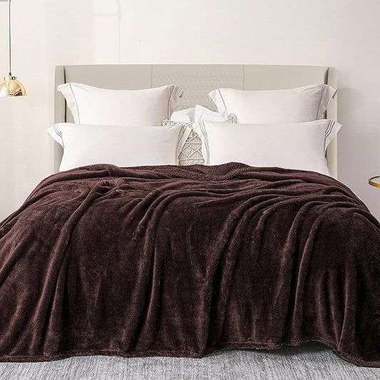 Exclusivo Mezcla Plush Fuzzy Fleece Bed Blanket Twin Size, Super Soft, Fluffy and Warm Blankets for Couch, Bed, All Season (Coffee, 90x66 Inches)